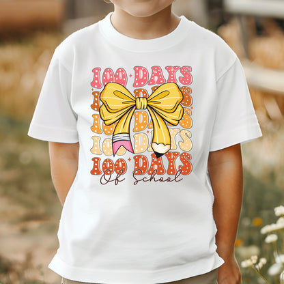 100 Days of School Coquette Bow DTF Transfer, Ready to Press Heat Transfer for Shirts, Fun 100 Days of School Design, UV Sticker