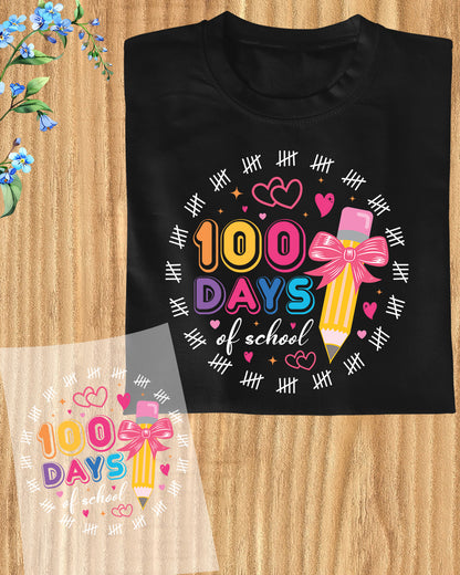 100 Days of School Coquette Bow DTF Transfer, Ready to Press Heat Transfer for Shirts, Fun 100 Days of School Design, UV Sticker