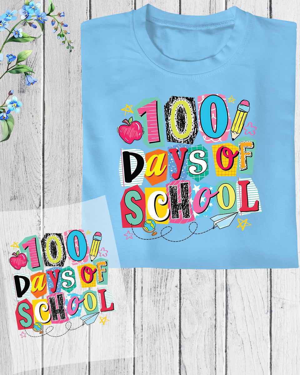 100 Days Of School Coquette DTF Transfer Ready to Press Preppy 100th Heat Application UV Sticker Prints Aesthetic Bow DIY Student Shirt Decal