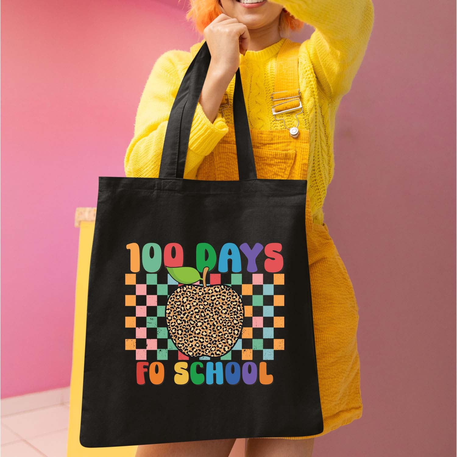 100 Days of School Design Apple Leopard DTF Transfer, Ready to Press Heat Transfer for Shirts, Fun 100 Days of School Kids Design, UV Sticker