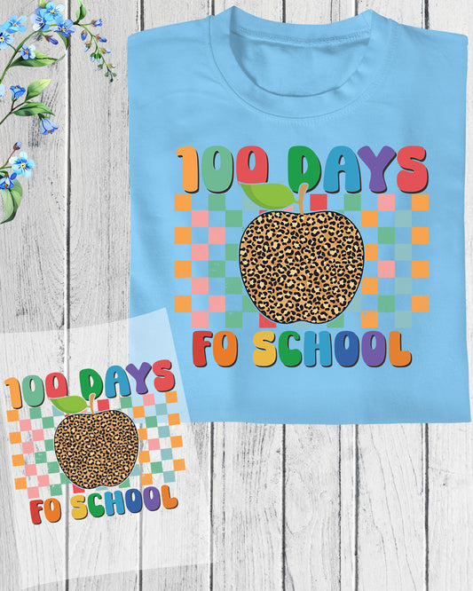 100 Days of School Design Apple Leopard DTF Transfer, Ready to Press Heat Transfer for Shirts, Fun 100 Days of School Kids Design, UV Sticker