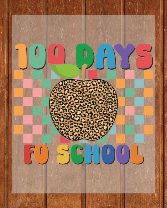 100 Days of School Design Apple Leopard DTF Transfer, Ready to Press Heat Transfer for Shirts, Fun 100 Days of School Kids Design, UV Sticker