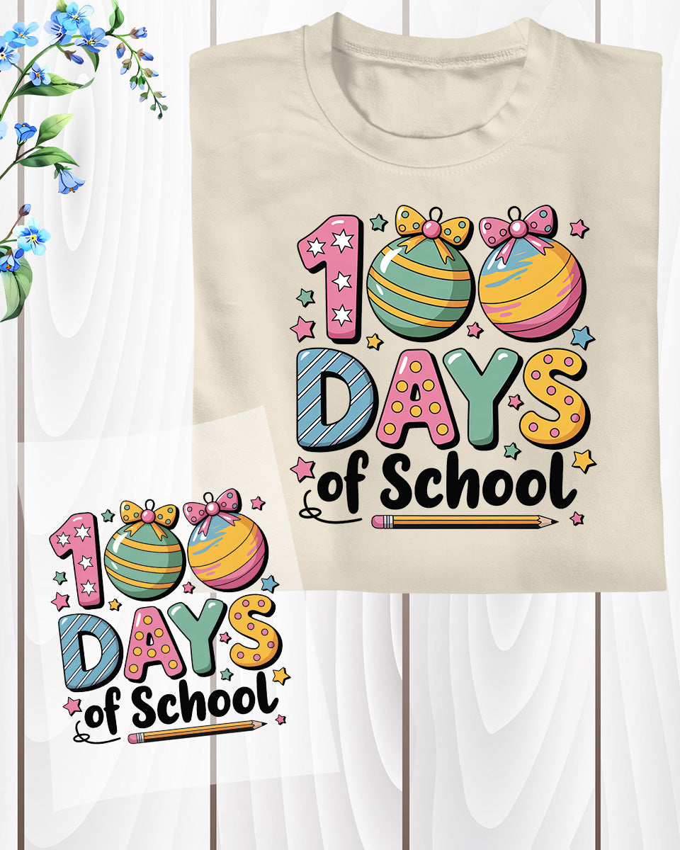 100 Days of School Design DTF Transfer, Ready to Press Heat Transfer for Shirts, Fun 100 Days of School Design, UV Sticker