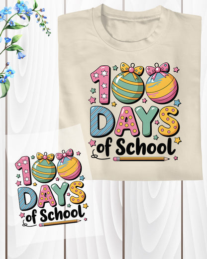 100 Days of School Design DTF Transfer, Ready to Press Heat Transfer for Shirts, Fun 100 Days of School Design, UV Sticker