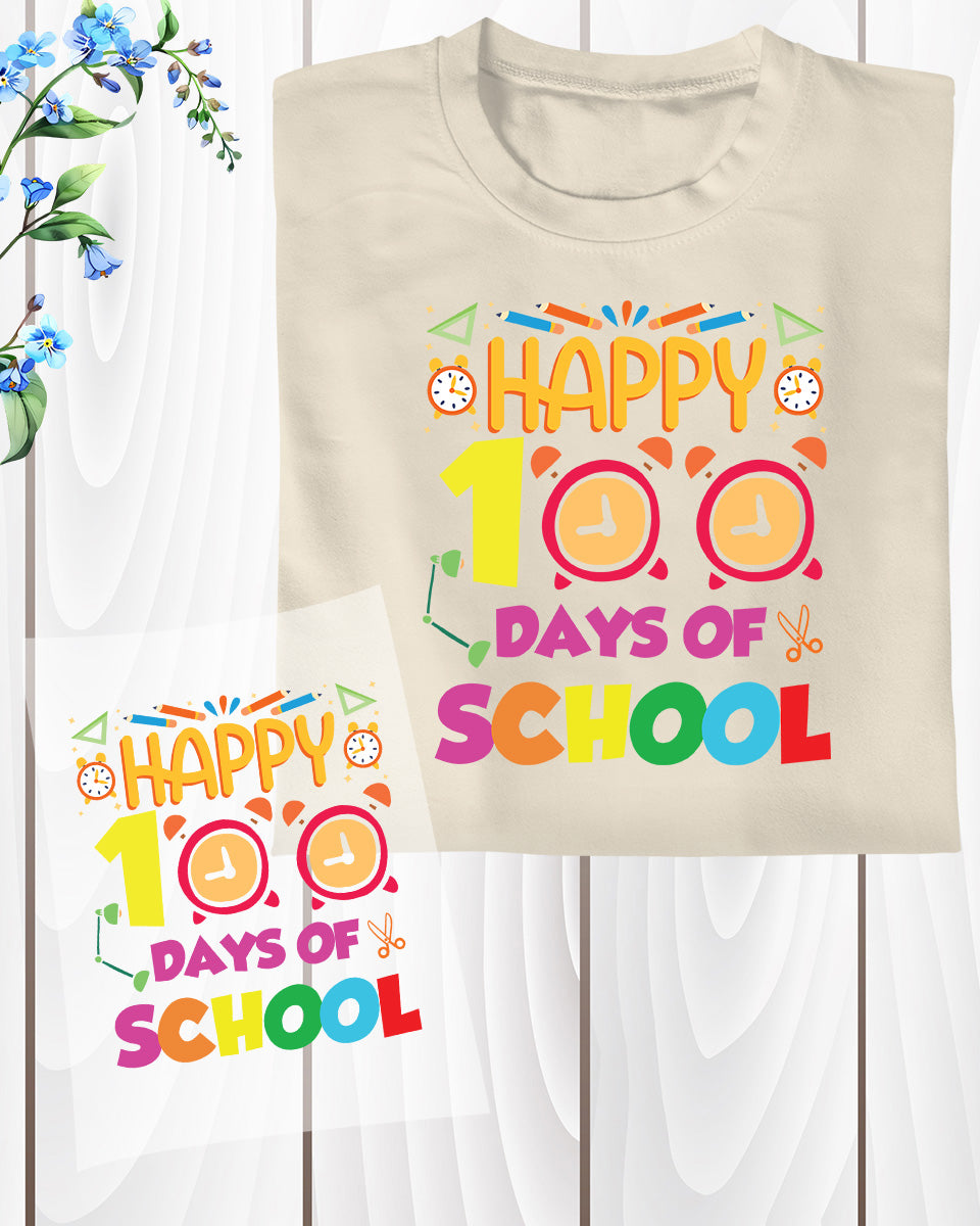 100 Days of School Design DTF Transfer, Ready to Press Heat Transfer for Shirts, Fun 100 Days of School Design, UV Sticker