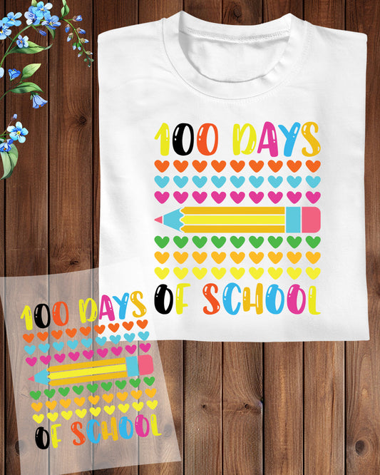 100 Days of School Design DTF Transfer, Ready to Press Heat Transfer for Shirts, Fun 100 Days of School Design, UV Sticker