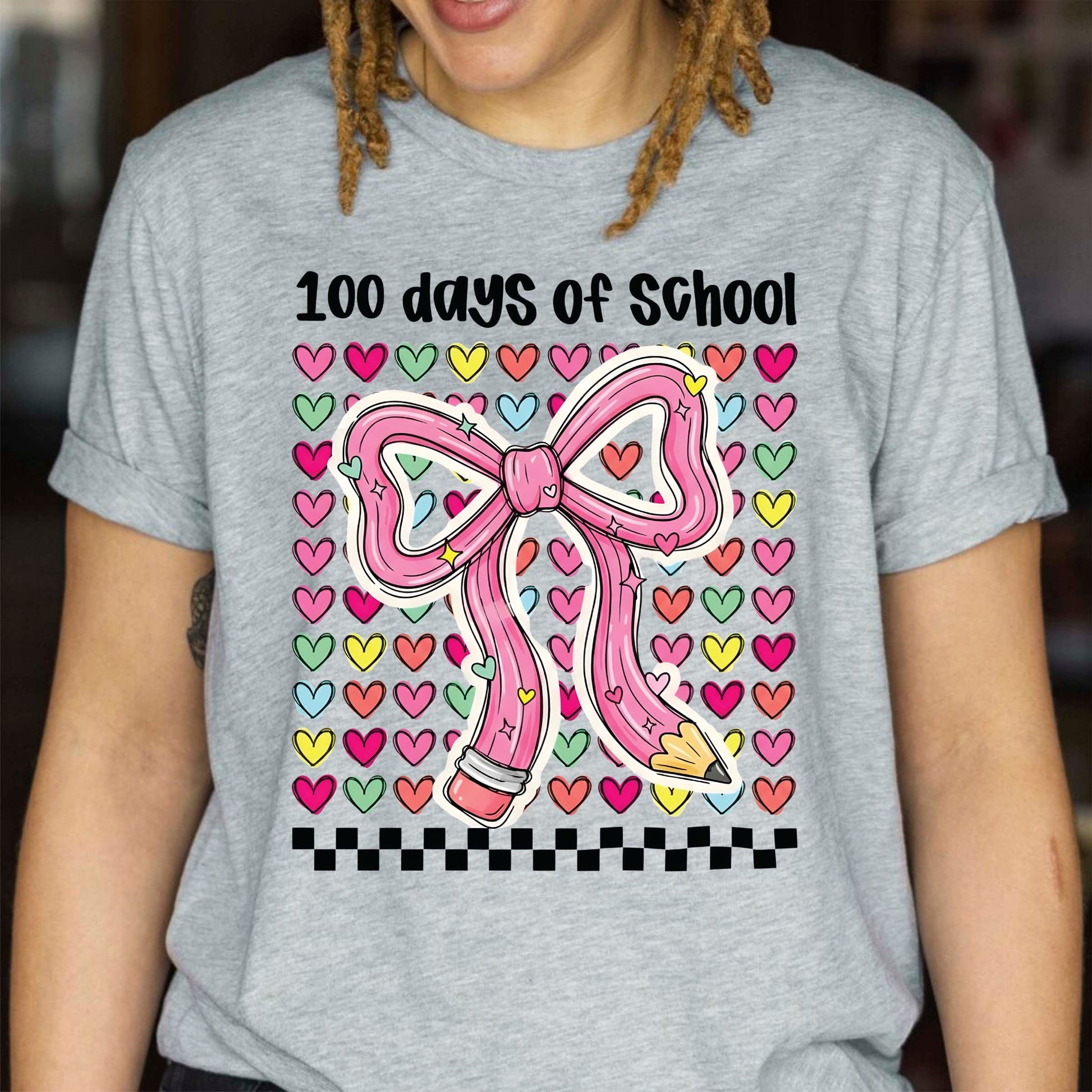 100 Days Of School DTF Transfer Ready to Press Teacher Coquette Bow Pencil Kids Heat Press UV Sticker Prints Happy Learning DIY Decal