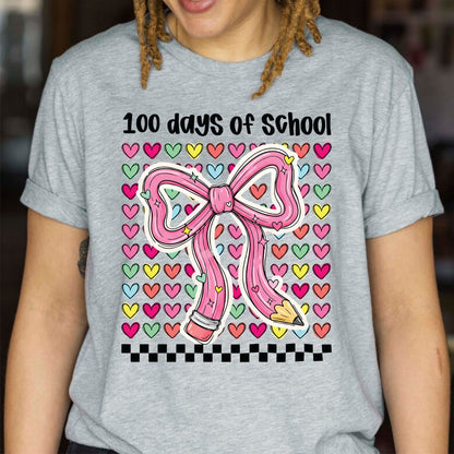 100 Days of School T Shirt Teacher Coquette Bow Pencil Happy Learning Shirt for Kids Girls Boys Women Men School Celebration Tee