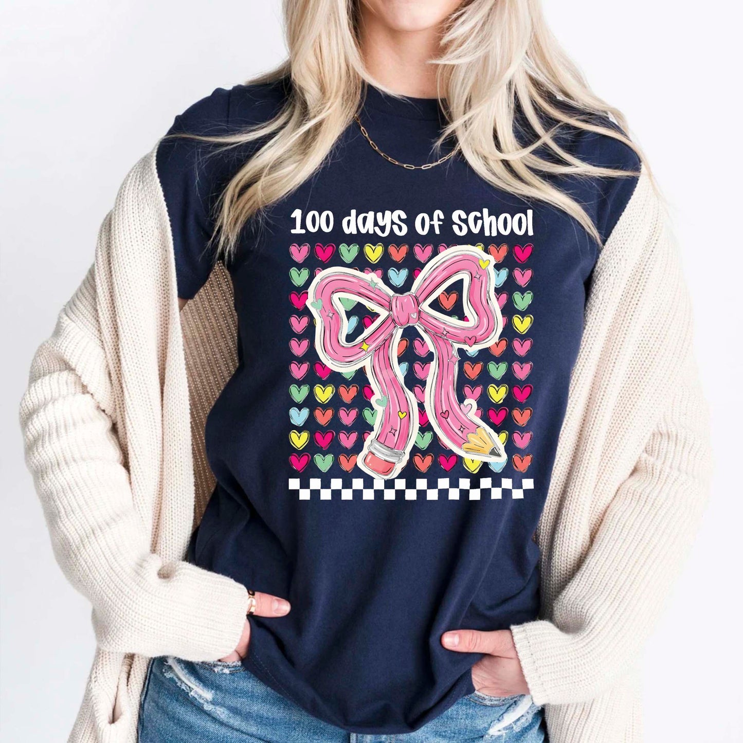 100 Days of School T Shirt Teacher Coquette Bow Pencil Happy Learning Shirt for Kids Girls Boys Women Men School Celebration Tee