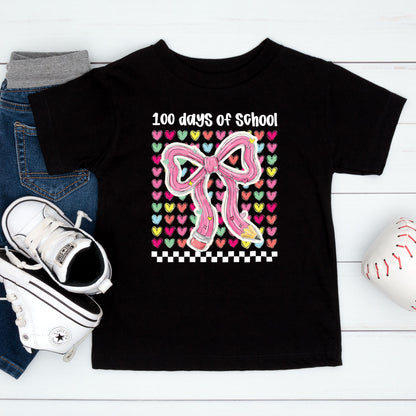 100 Days of School T Shirt Teacher Coquette Bow Pencil Happy Learning Shirt for Kids Girls Boys Women Men School Celebration Tee