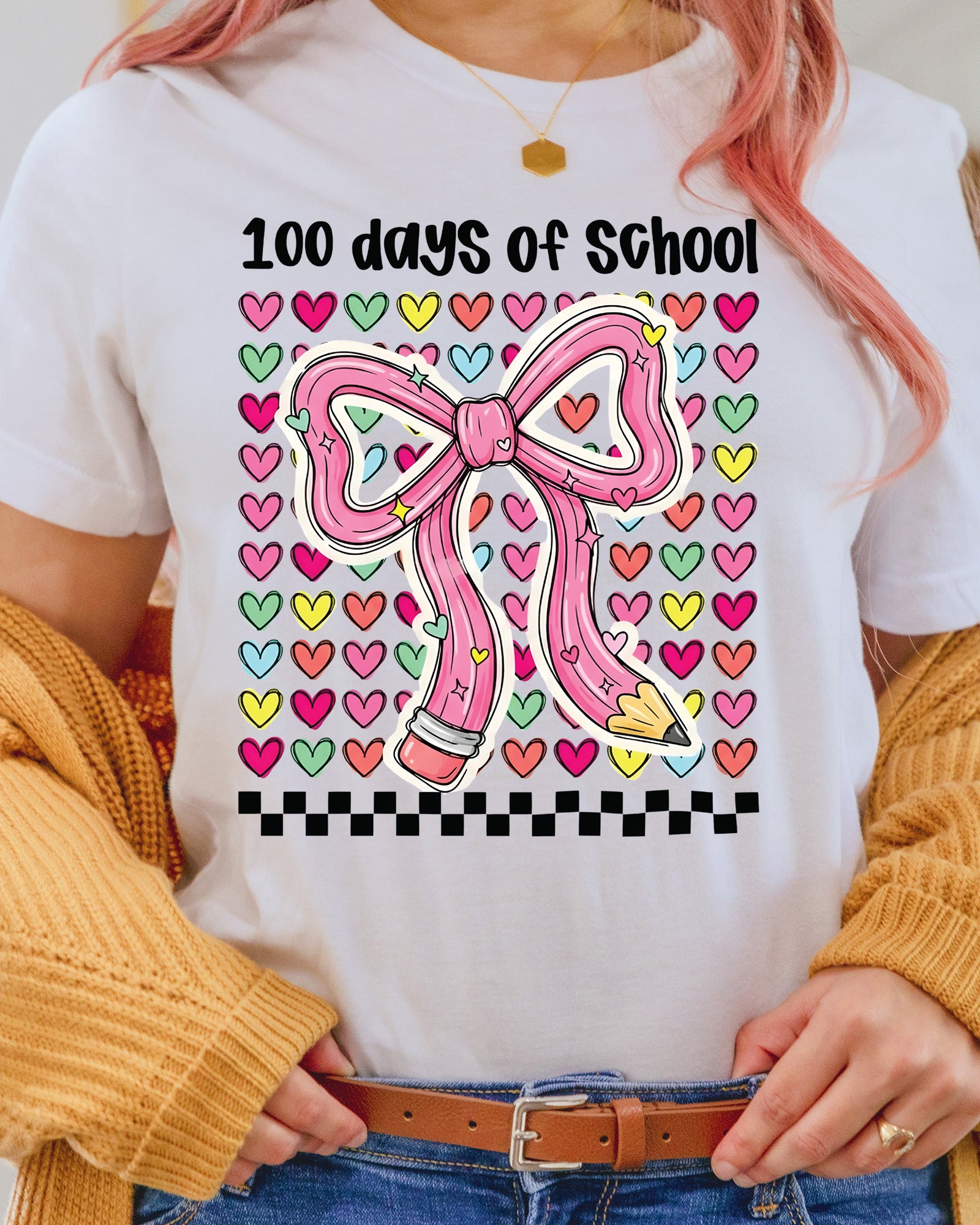 100 Days Of School DTF Transfer Ready to Press Teacher Coquette Bow Pencil Kids Heat Press UV Sticker Prints Happy Learning DIY Decal