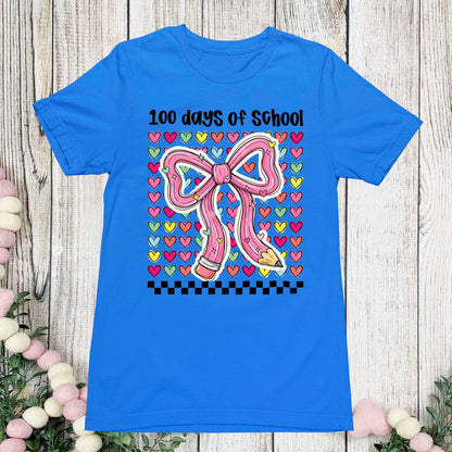 100 Days of School T Shirt Teacher Coquette Bow Pencil Happy Learning Shirt for Kids Girls Boys Women Men School Celebration Tee
