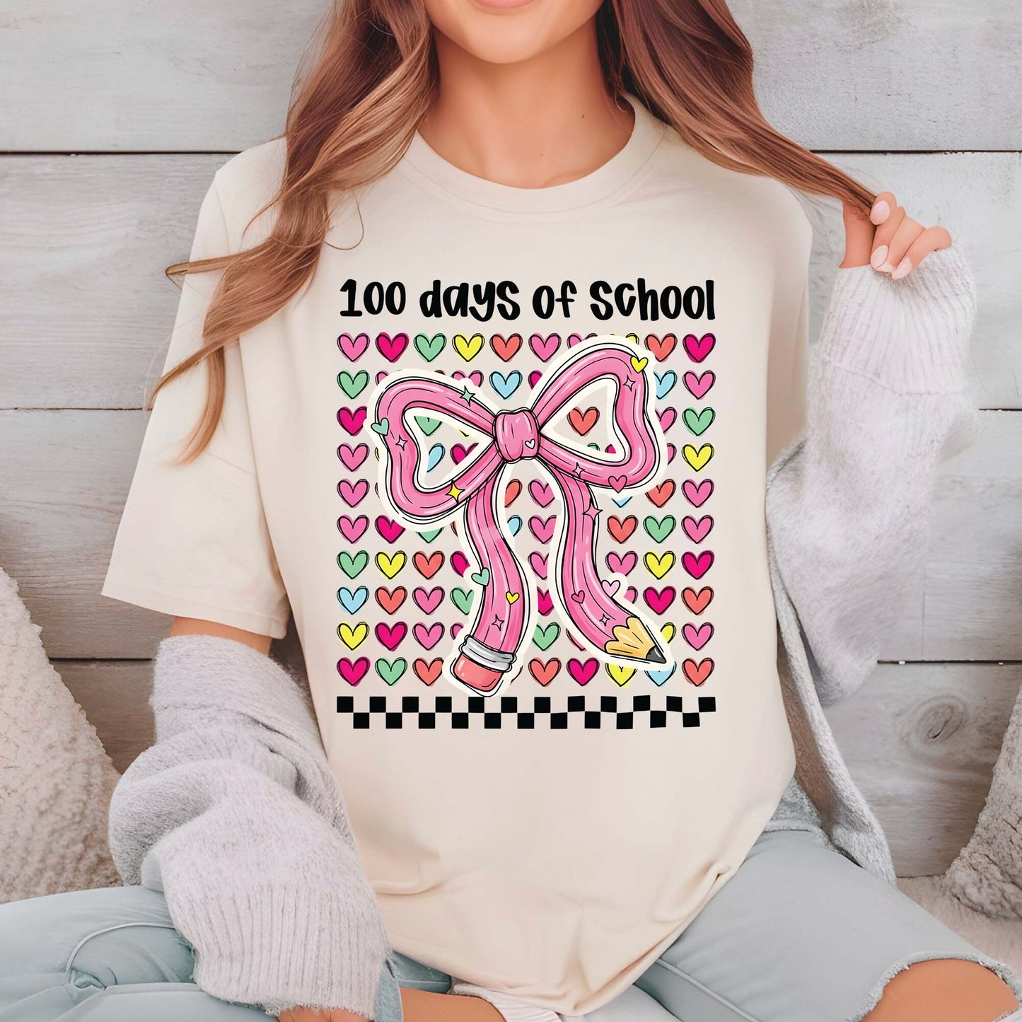 100 Days of School T Shirt Teacher Coquette Bow Pencil Happy Learning Shirt for Kids Girls Boys Women Men School Celebration Tee