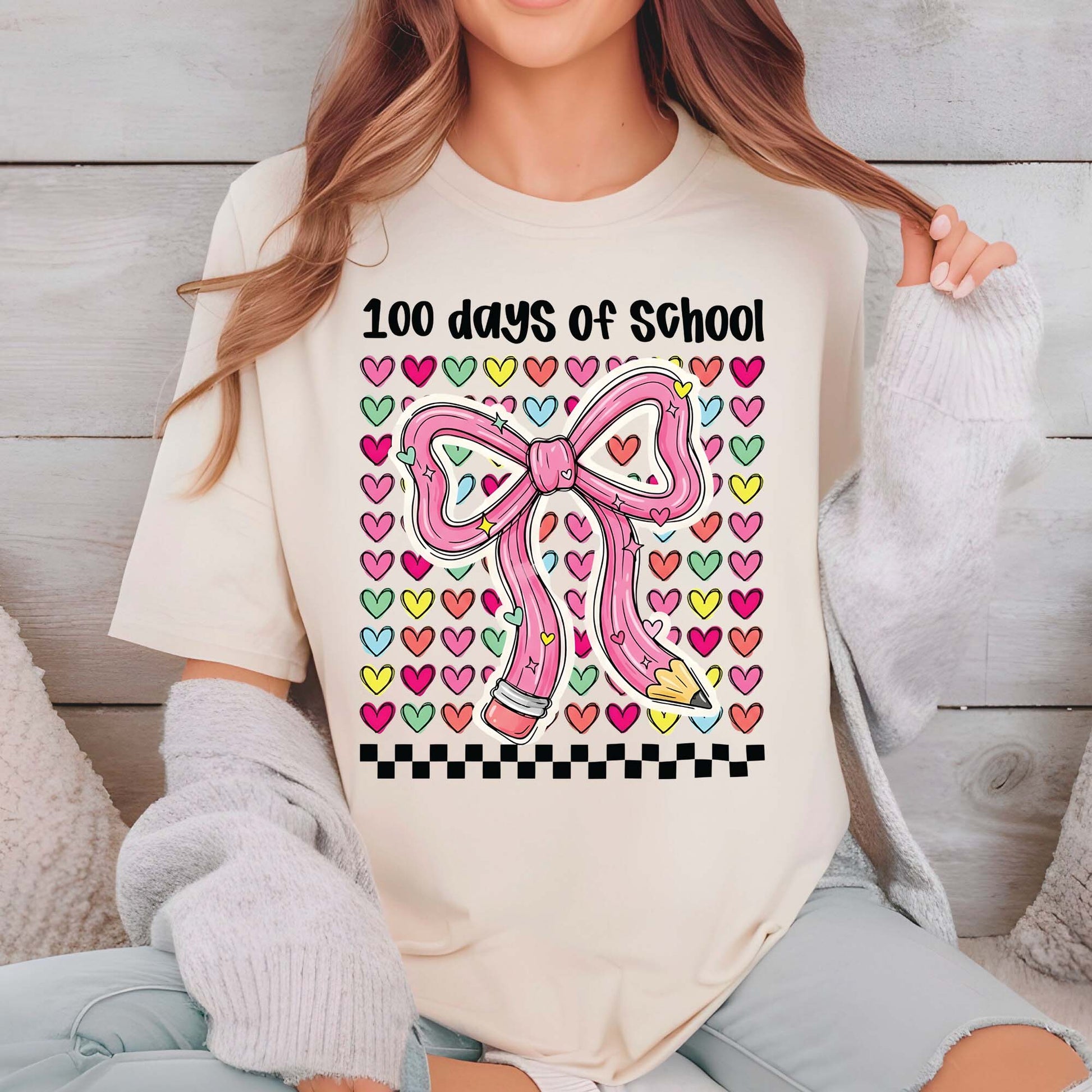 100 Days of School T Shirt Teacher Coquette Bow Pencil Happy Learning Shirt for Kids Girls Boys Women Men School Celebration Tee