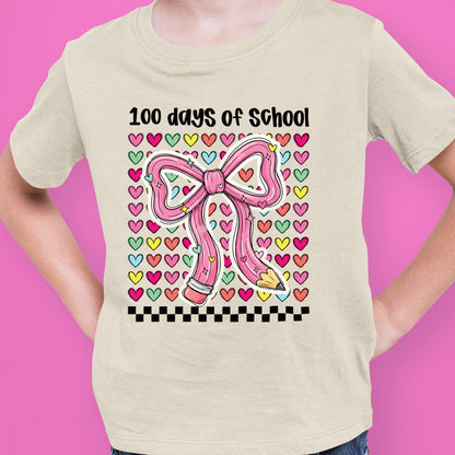 100 Days of School T Shirt Teacher Coquette Bow Pencil Happy Learning Shirt for Kids Girls Boys Women Men School Celebration Tee