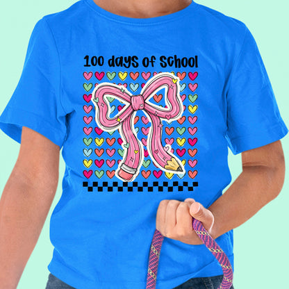 100 Days of School T Shirt Teacher Coquette Bow Pencil Happy Learning Shirt for Kids Girls Boys Women Men School Celebration Tee