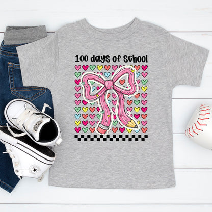 100 Days of School T Shirt Teacher Coquette Bow Pencil Happy Learning Shirt for Kids Girls Boys Women Men School Celebration Tee