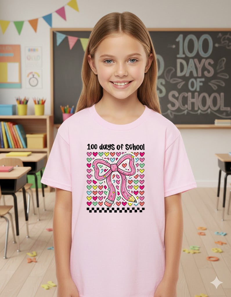 100 Days Of School DTF Transfer Ready to Press Teacher Coquette Bow Pencil Kids Heat Press UV Sticker Prints Happy Learning DIY Decal