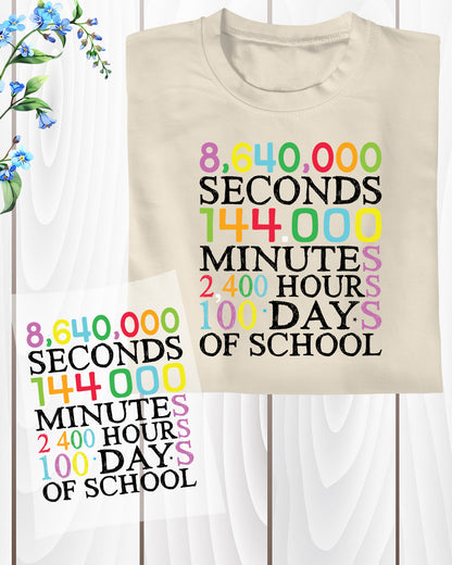 100 Days of School DTF Transfer, Ready to Press Heat Transfer for Shirts, Fun 100 Days of School Design, UV Sticker