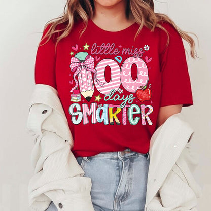 100 Days of School T Shirt Little Miss Smarter Shirt for Kids Girls Boys Women Men Classroom Celebration Tee
