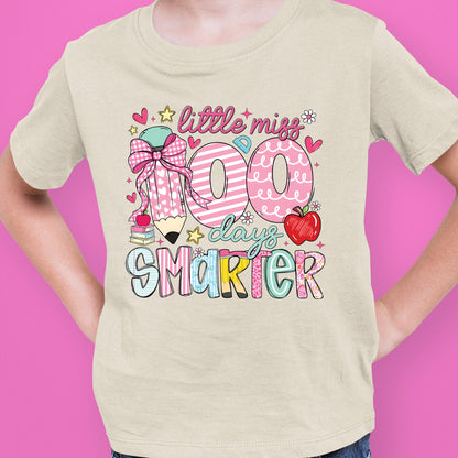 100 Days Of School DTF Transfer Ready to Press Little Miss Smarter Heat Application Theme UV Sticker Prints Student DIY Iron On Shirt Decal