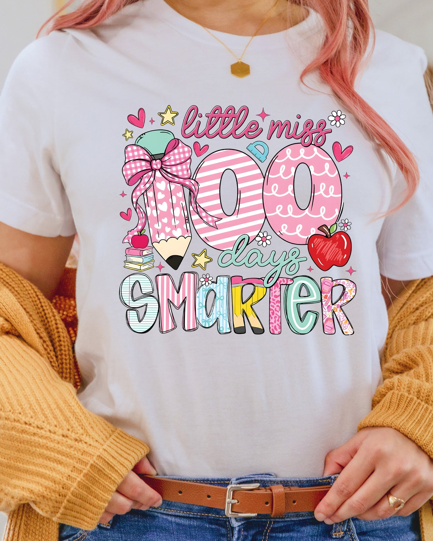 100 Days Of School DTF Transfer Ready to Press Little Miss Smarter Heat Application Theme UV Sticker Prints Student DIY Iron On Shirt Decal