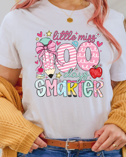 100 Days Of School DTF Transfer Ready to Press Little Miss Smarter Heat Application Theme UV Sticker Prints Student DIY Iron On Shirt Decal