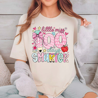 100 Days Of School DTF Transfer Ready to Press Little Miss Smarter Heat Application Theme UV Sticker Prints Student DIY Iron On Shirt Decal