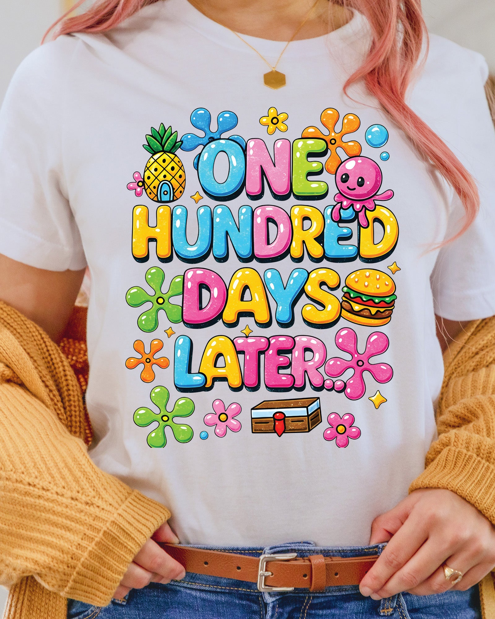 100 Days Of School DTF Transfer Ready to Press One Hundred Later Heat Application Theme UV Sticker Prints Student DIY Shirt Decal Iron On Art