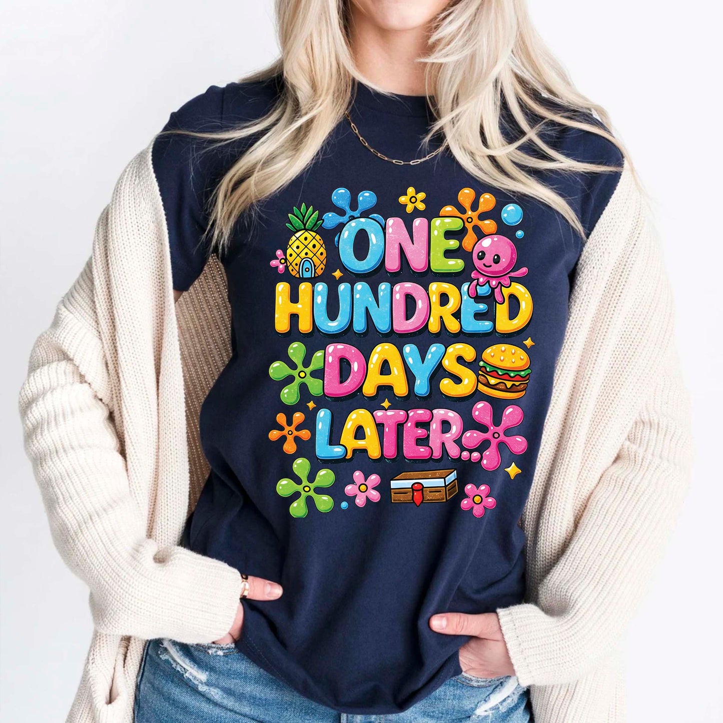 100 Days of School T Shirt One Hundred Later Shirt for Kids Girls Boys Women Men Classroom Celebration Tee