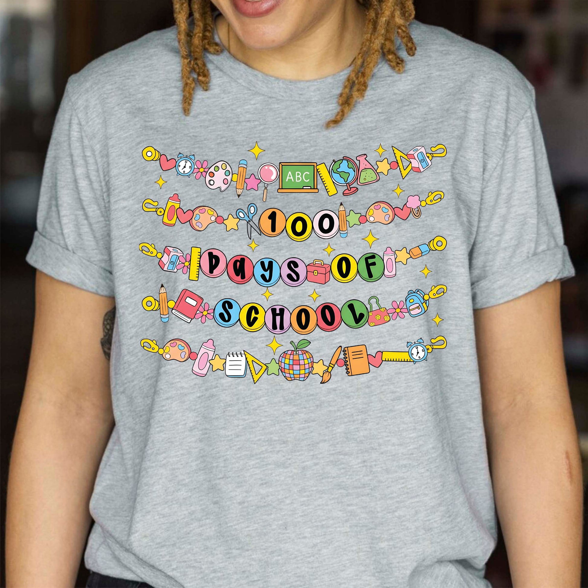 100 Days Of School DTF Transfer Ready to Press Retro Heat Application Theme UV Sticker Prints Vintage Student DIY Shirt Decal Iron On Graphic