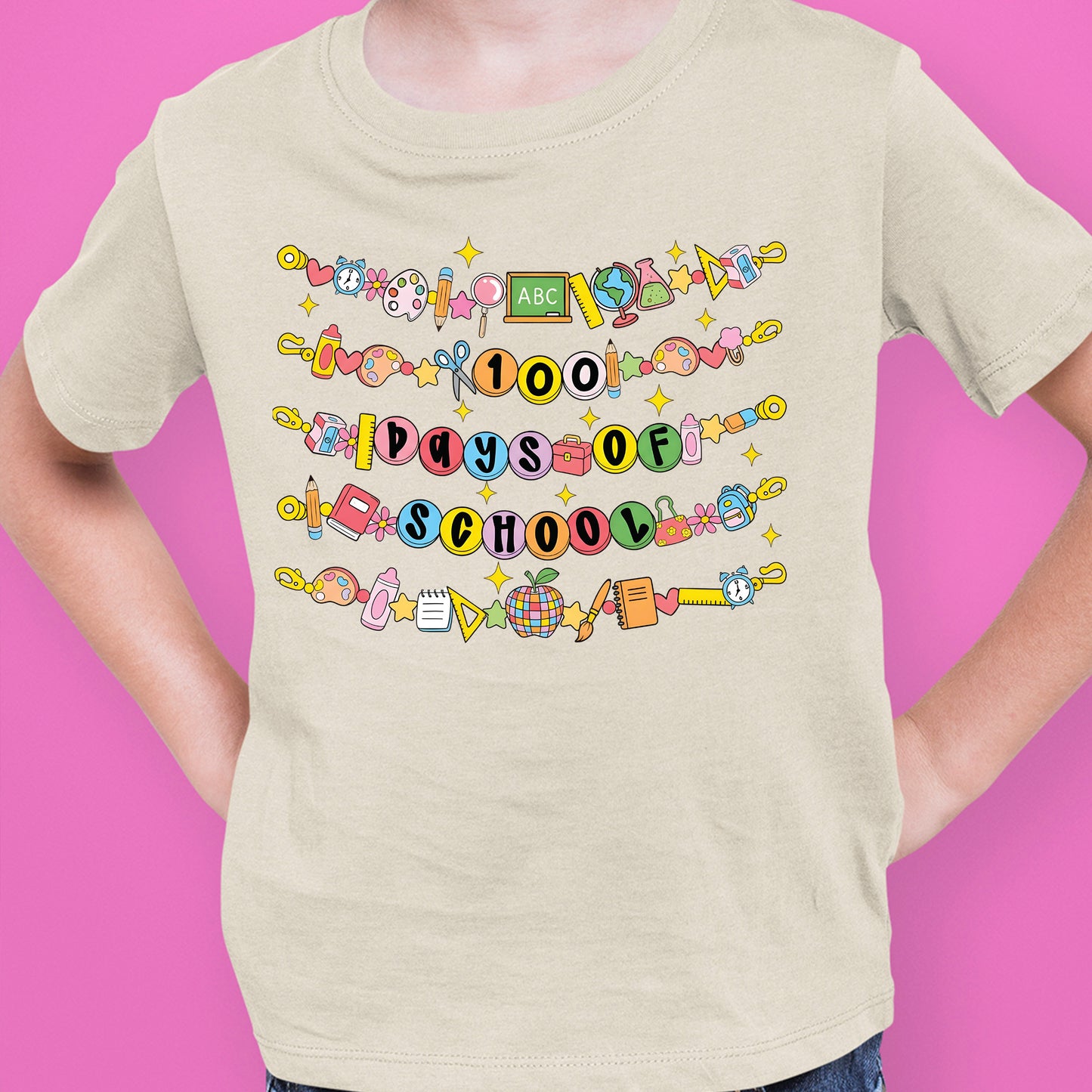 100 Days Of School DTF Transfer Ready to Press Retro Heat Application Theme UV Sticker Prints Vintage Student DIY Shirt Decal Iron On Graphic