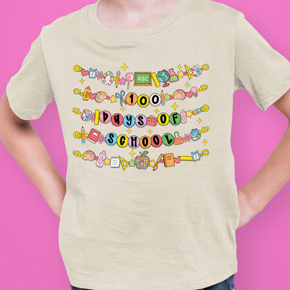 100 Days Of School DTF Transfer Ready to Press Retro Heat Application Theme UV Sticker Prints Vintage Student DIY Shirt Decal Iron On Graphic