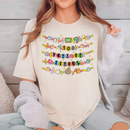 100 Days Of School DTF Transfer Ready to Press Retro Heat Application Theme UV Sticker Prints Vintage Student DIY Shirt Decal Iron On Graphic