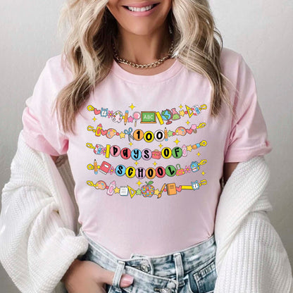 100 Days Of School DTF Transfer Ready to Press Retro Heat Application Theme UV Sticker Prints Vintage Student DIY Shirt Decal Iron On Graphic
