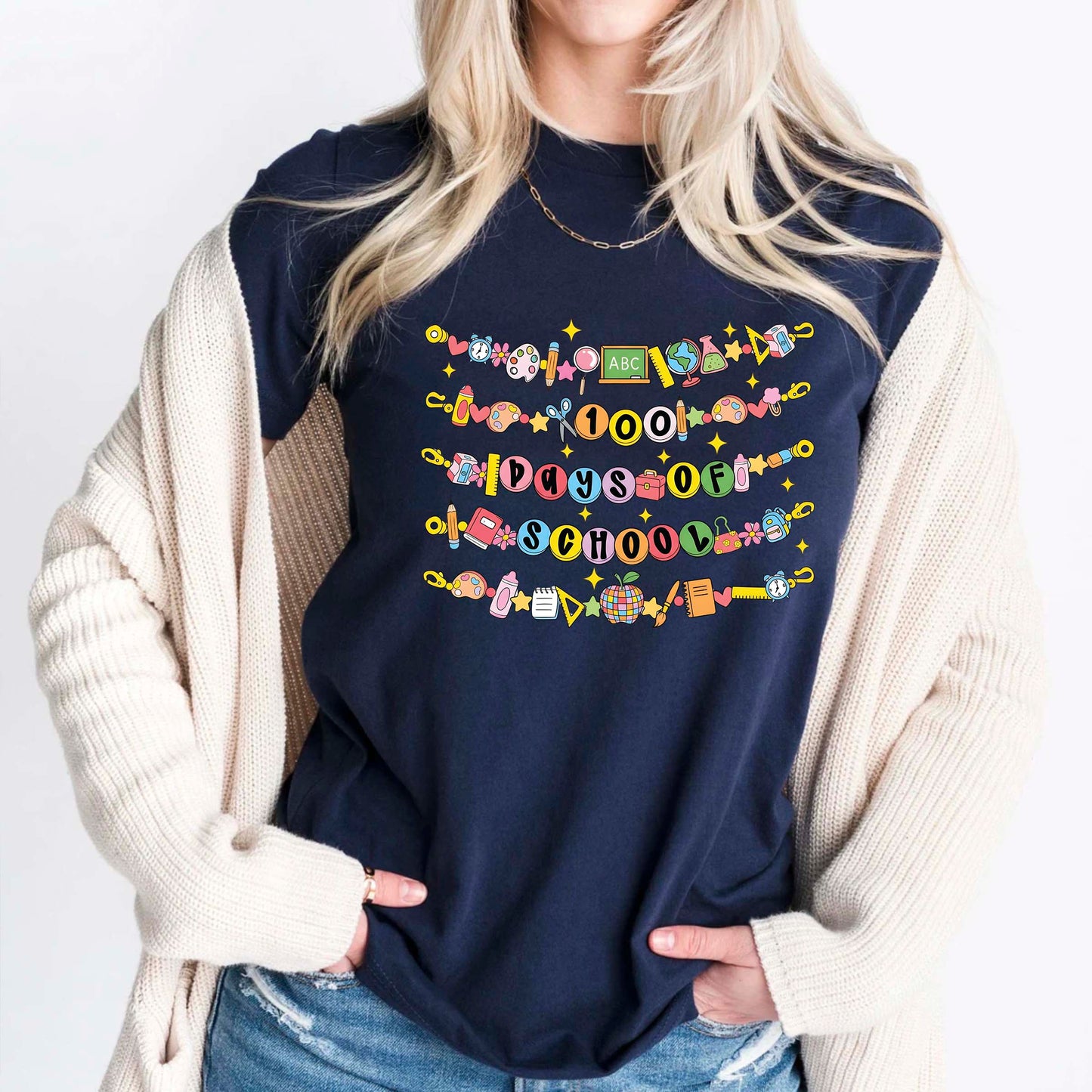 100 Days of School T Shirt Vintage Student Teacher Shirt for Kids Girls Boys Women Men Classroom Learning Tee