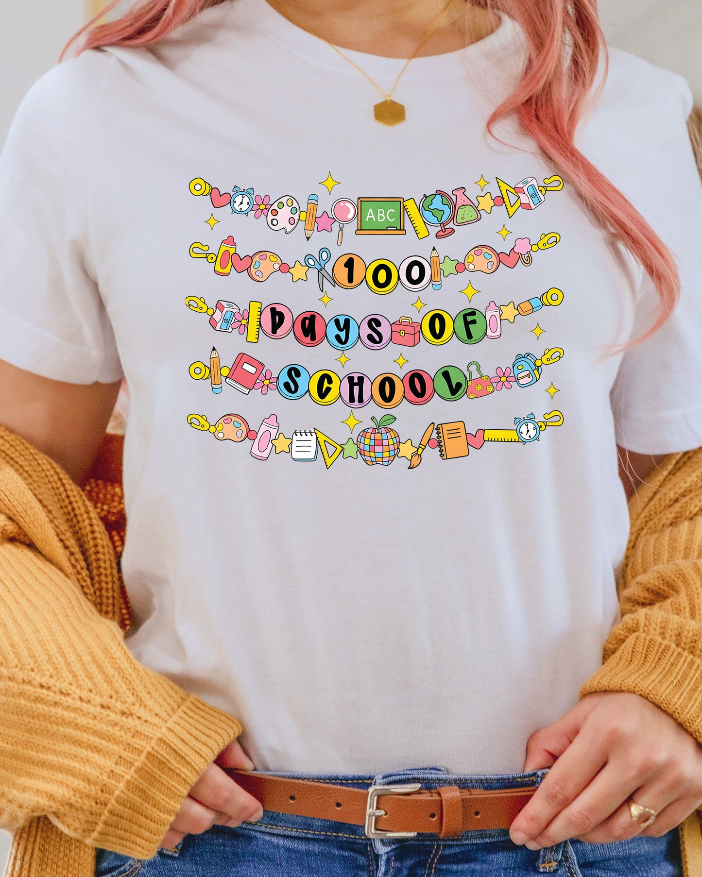 100 Days Of School DTF Transfer Ready to Press Retro Heat Application Theme UV Sticker Prints Vintage Student DIY Shirt Decal Iron On Graphic
