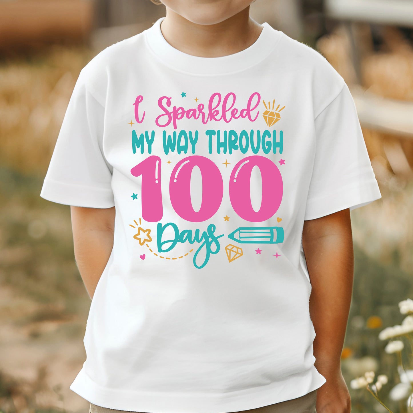 100 Days of School Girl 100th Day DTF Transfer, Ready to Press Heat Transfer for Shirts, Fun 100 Days of School Girls Design, UV Sticker