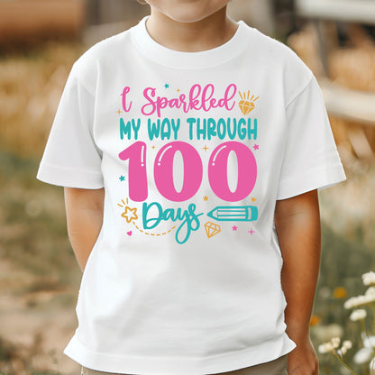 100 Days of School Girl 100th Day DTF Transfer, Ready to Press Heat Transfer for Shirts, Fun 100 Days of School Girls Design, UV Sticker