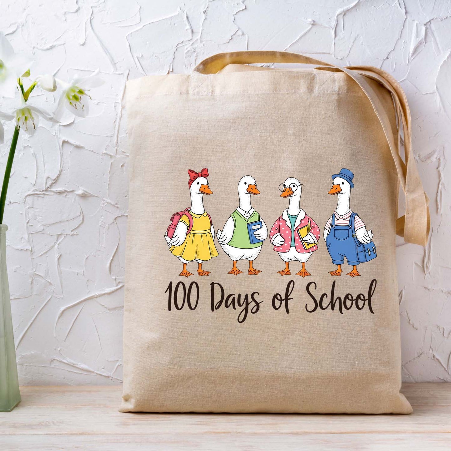 100 Days of School Goose Sublimation DTF Transfer, Ready to Press Heat Transfer for Shirts, Fun 100 Days of School Kids Design, UV Sticker