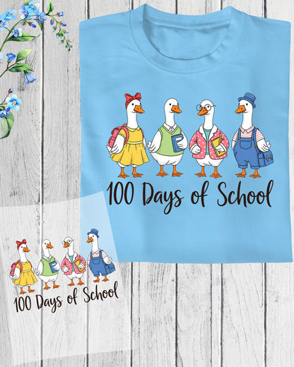100 Days of School Goose Sublimation DTF Transfer, Ready to Press Heat Transfer for Shirts, Fun 100 Days of School Kids Design, UV Sticker