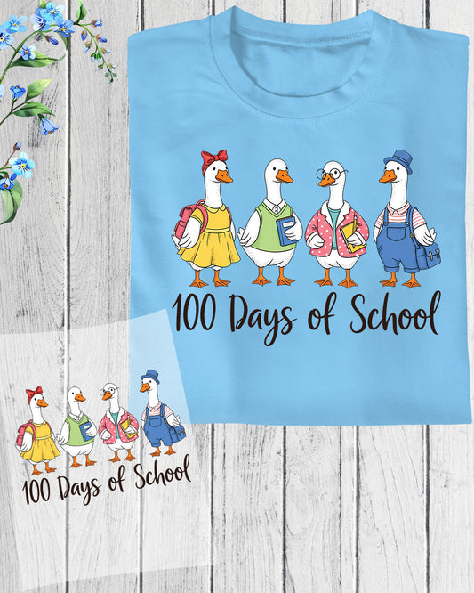 100 Days of School Goose Sublimation DTF Transfer, Ready to Press Heat Transfer for Shirts, Fun 100 Days of School Kids Design, UV Sticker