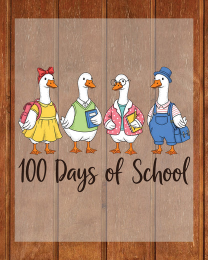 100 Days of School Goose Sublimation DTF Transfer, Ready to Press Heat Transfer for Shirts, Fun 100 Days of School Kids Design, UV Sticker