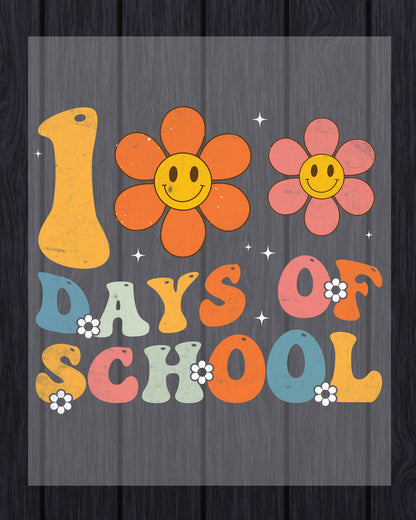 100 Days of School Retro DTF Transfer, Ready to Press Heat Transfer for Shirts, Fun 100 Days of School Retro Design, UV Sticker