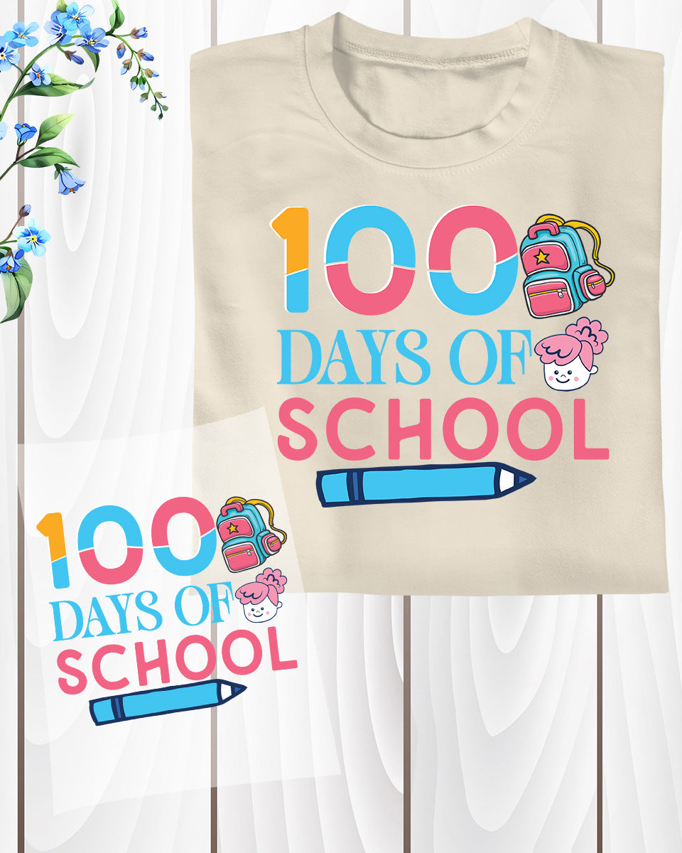 100 Days of School Sublimation DTF Transfer, Ready to Press Heat Transfer for Shirts, Fun 100 Days of School Design, UV Sticker