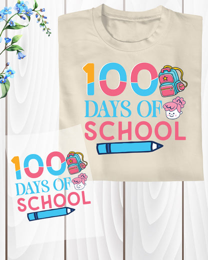 100 Days of School Sublimation DTF Transfer, Ready to Press Heat Transfer for Shirts, Fun 100 Days of School Design, UV Sticker