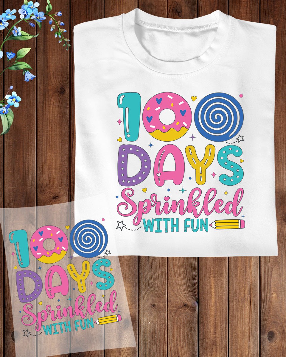 100 Days of School Sublimation DTF Transfer, Ready to Press Heat Transfer for Shirts, Fun 100 Days of School Design, UV Sticker