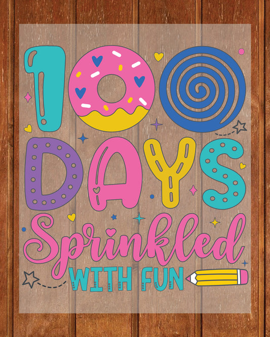 100 Days of School Sublimation DTF Transfer, Ready to Press Heat Transfer for Shirts, Fun 100 Days of School Design, UV Sticker