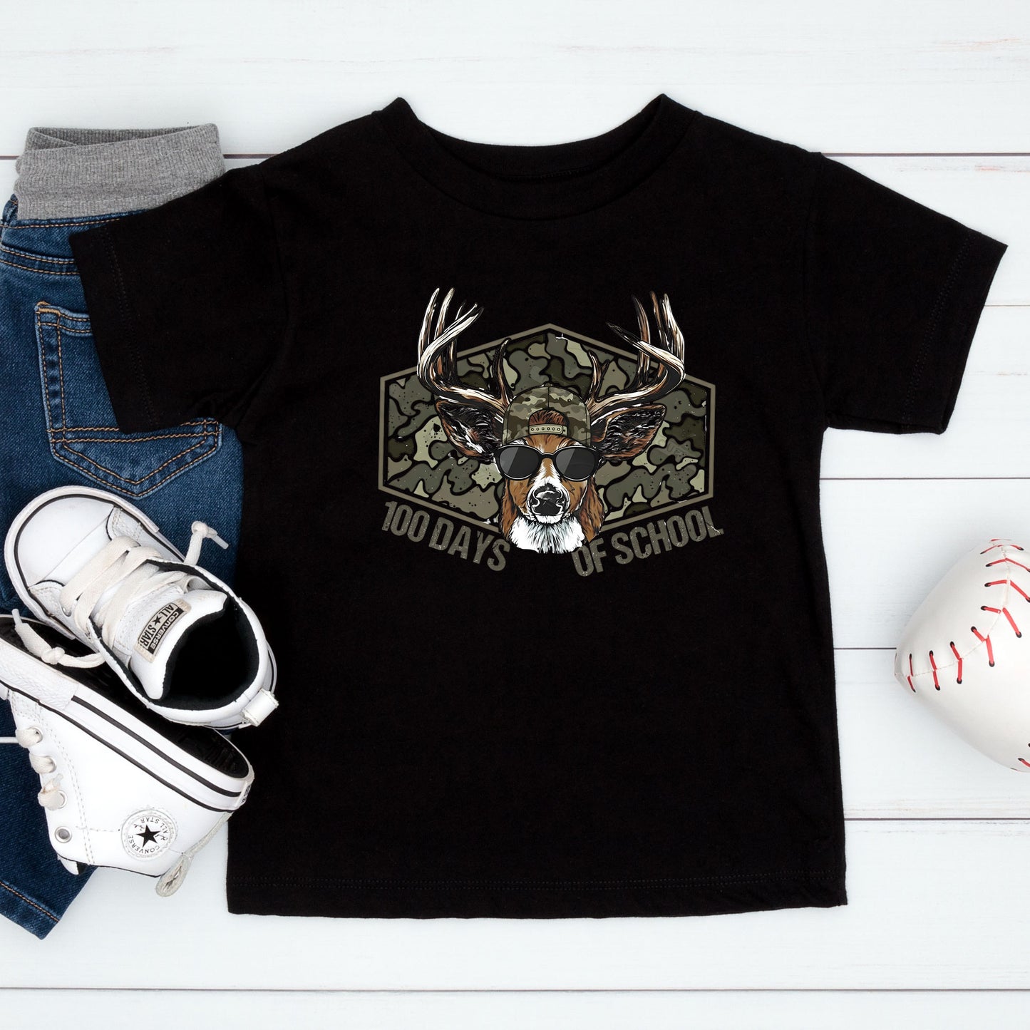 100 Days of School T Shirt Deer Hunting 100 Days of School Bucked Tee Kids Teens Boys Girls Women Men School Celebration Shirt