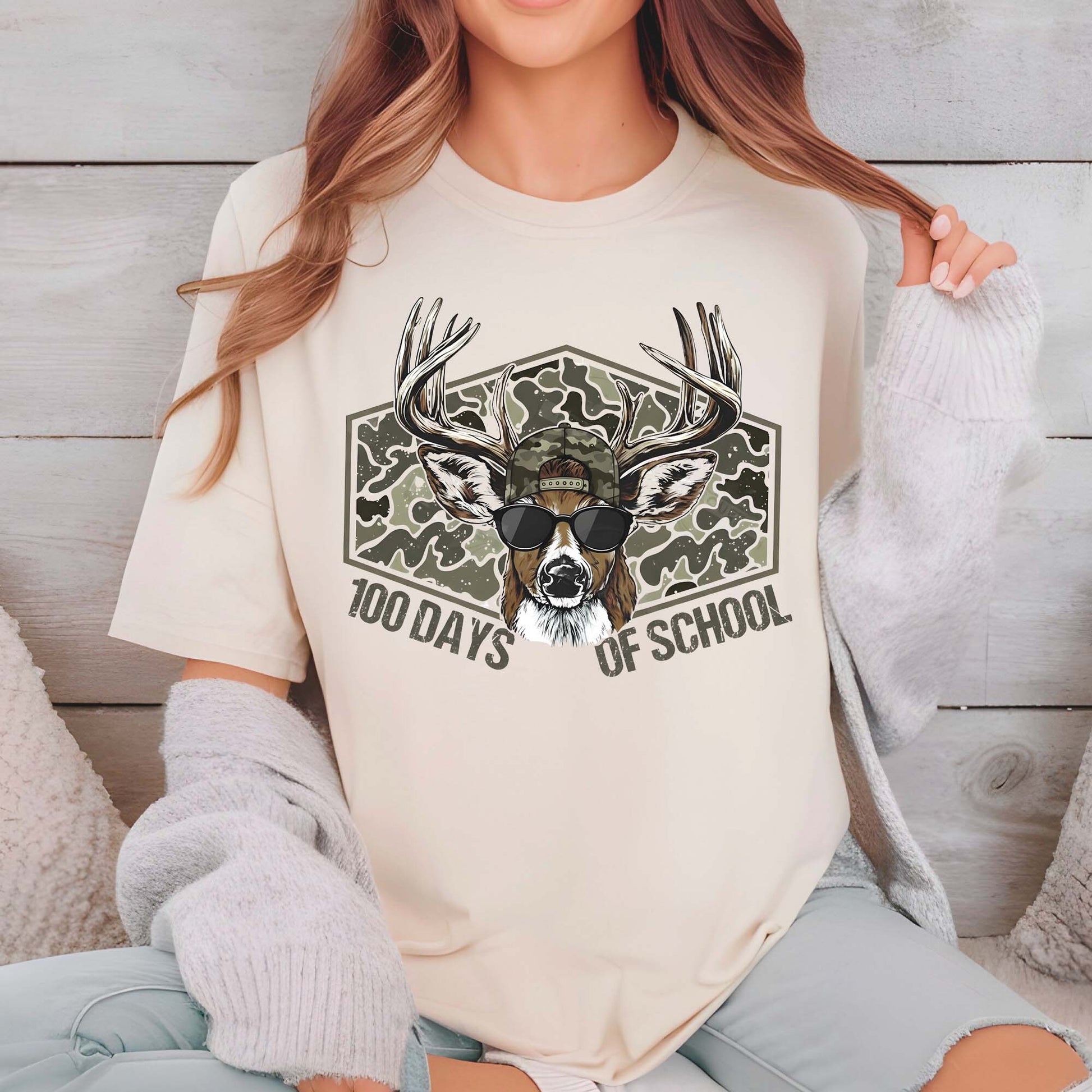 100 Days of School T Shirt Deer Hunting 100 Days of School Bucked Tee Kids Teens Boys Girls Women Men School Celebration Shirt